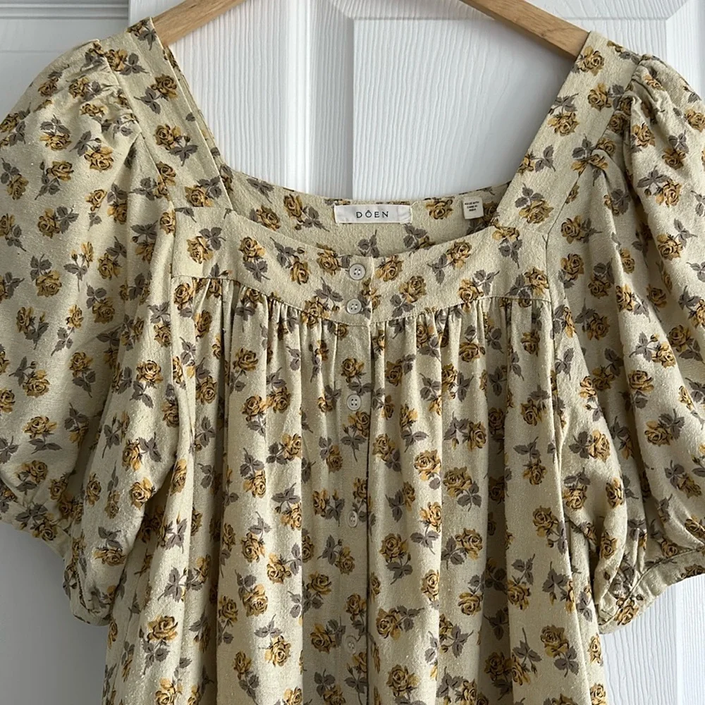 Doen Cream Mini Dress with Yellow Floral Print - Picture 3 of 5